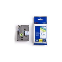 Fita Laminada de 9 mm - Branco / Azul - p/ P-Touch Fita Laminada de 9 mm - Branco / Azul - p/ P-Touch