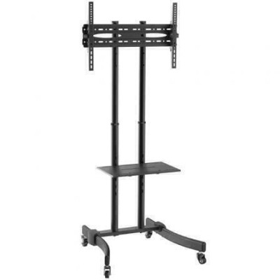 Suporte de chão para TV de 37" a 70" (94 a 178 cm).Prateleiras de suporte para DVD/TDT e câmara (incluídas).Rodas com travão.Tubo com orifício passa-cabos.É fornecido desmontado com instruções e acessórios de montagem.