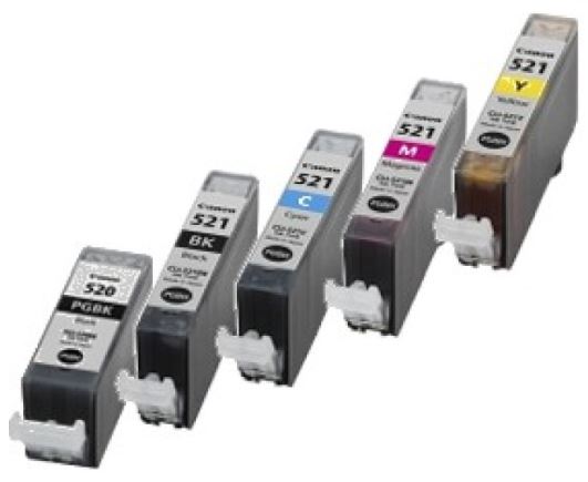 Conjunto 5 Tinteiros Canon Compatíveis PGI-520BK/CLI-521BK/CLI-521C/CLI-521M/CLI-521Y